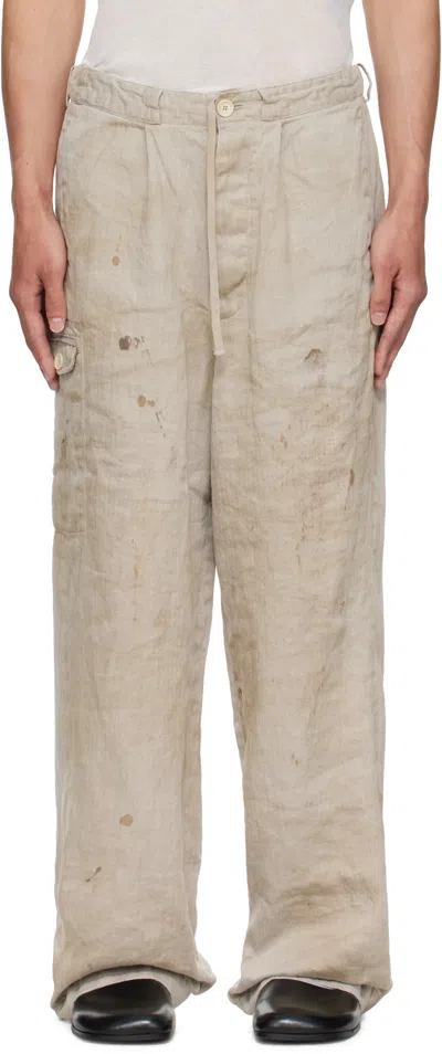 Stein Beige Heavy Linen Herringbone Wide Easy Trousers In Brown
