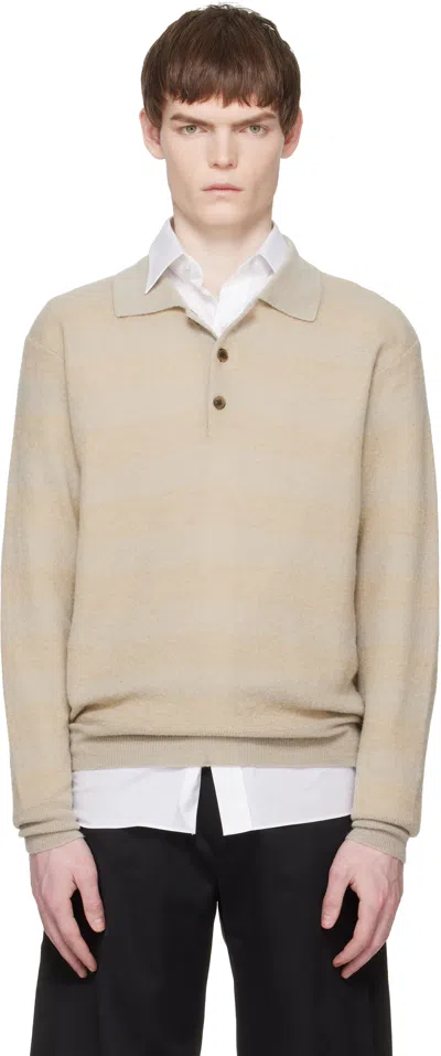 Stein Beige Knit Stripe Ls Polo