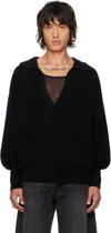Stein Black Extra Fine Wool Knit Skipper Polo In Black