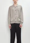 Stein Cotton Smooth Knit Collared Cardigan In Taupe