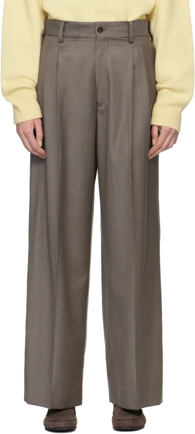 Stein Grey Extra Fine Wool Long Wide Trousers