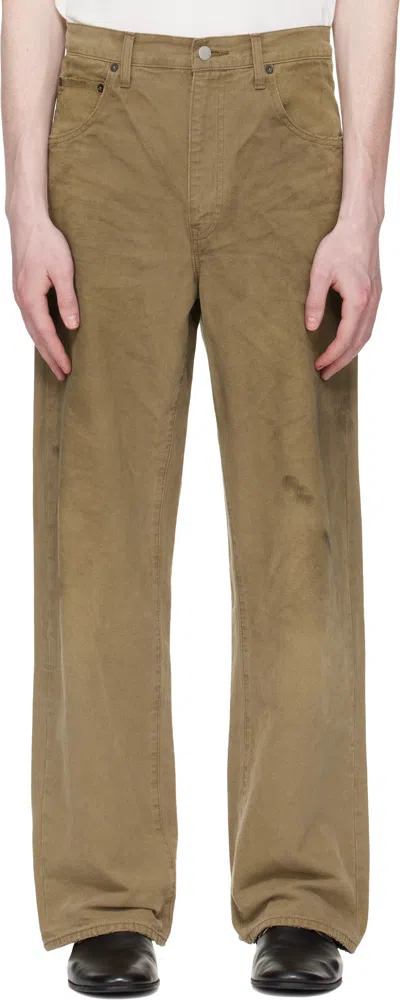 Stein Khaki Sulfur Dyed Oxford Vintage Wide Trousers In Brown