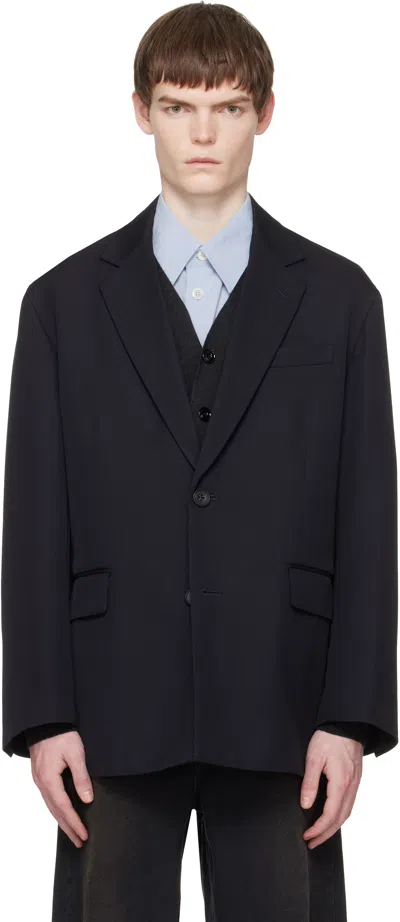 Stein Navy Wool Kersey Oversized Single Breasted Blazer In Blue