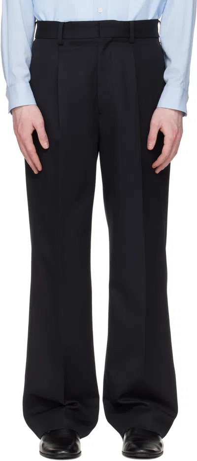 Stein Navy Wool Kersey Straight Trousers In Blue