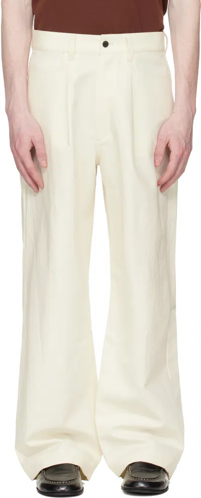 Stein Off-white Double Weave Cotton One Tuck Wide Trousers