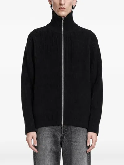 Stein Ribbed-knit Zip-up Cardigan In Black