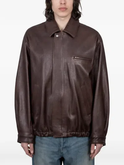 Stein Zip-up Leather Jacket In Brown