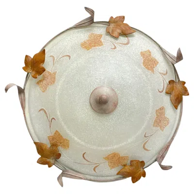 Pre-owned Steinbach Tole Florentine Leaf & Glass Hollywood Regency Flush Mount,  Leuchten In Sand