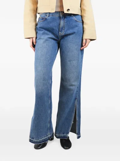 Pre-owned Stel Split-hem Wide-leg Jeans In Blue