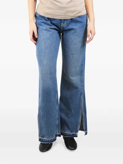 Pre-owned Stel Split-hem Wide-leg Jeans In Blue