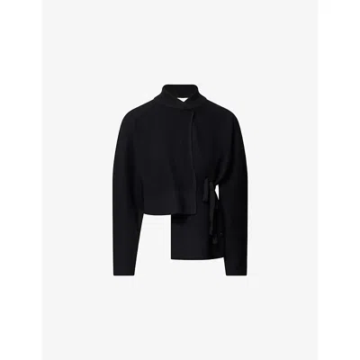 Stel Womens Black Leeds Asymmetric Wool Cardigan