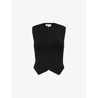 Stel Womens  Pointed-hem Regular-fit Knitted Waistcoat In Black