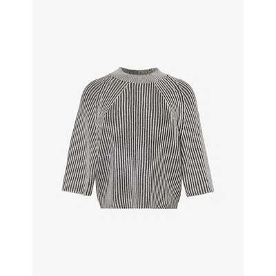 Stel Womens  Ribbed Short-sleeve Cropped Wool-blend Knitted Top In Grey