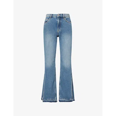 Stel Womens  Split-hem Straight-leg Denim Jeans In Mid Blue Wash