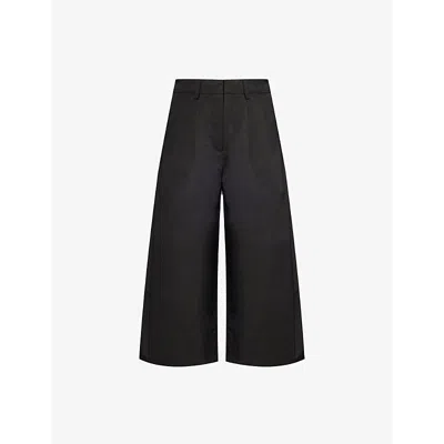 Stel Womens Cropped Pleat Wide-leg Woven Trousers Black