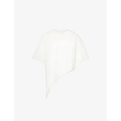 Stel Womens  Asymmetric-hem Relaxed Short-sleeve Woven Shirt In White