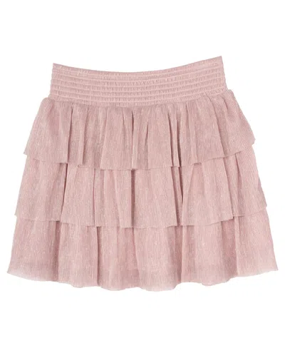 Stella 88 Kids' Big Girls Foil Pleated Tiered Skirt In Pink