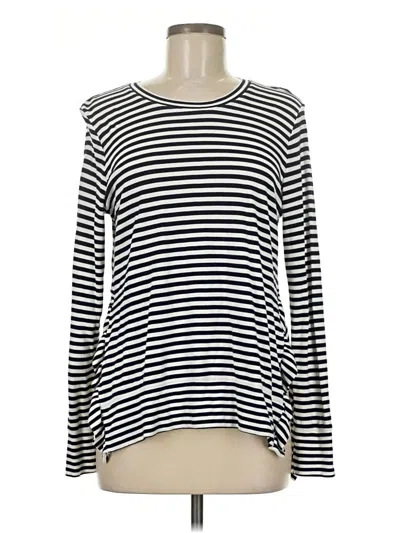 Pre-owned Stella & Dot Long Sleeve Top Black Stripes Pattern Boatneck Tops