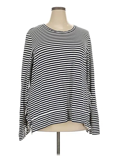 Pre-owned Stella & Dot Long Sleeve Top Silver Stripes Pattern Boatneck Tops
