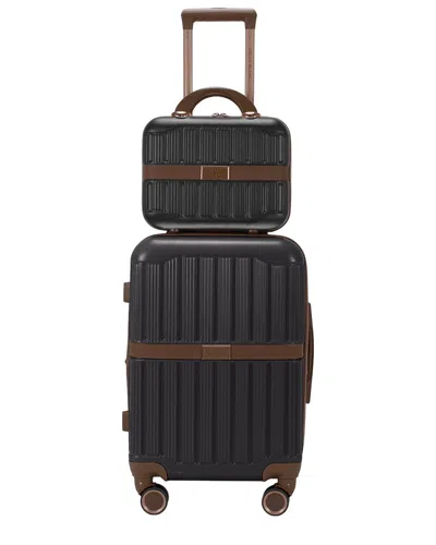 Stella Blanc Expandable Dakota 2-piece Hardside Carry-on Cosmetic Bag In Black