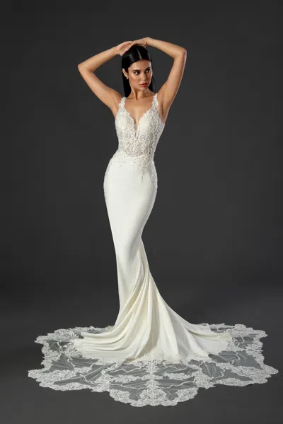 Stella Couture 21073 Long Beaded Lace Wedding Fitted Mermaid Dress In White