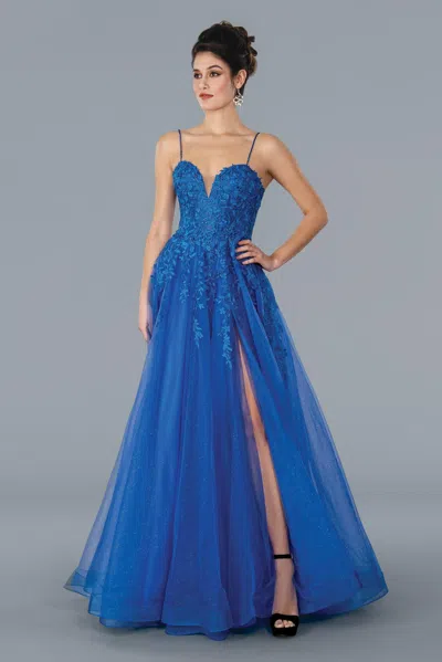 Stella Couture 22027 Spaghetti Strap Long Evening Gown In Blue
