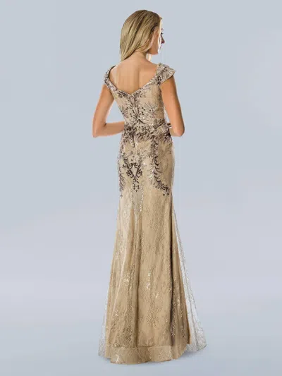 Stella Couture 23357 Long Formal Sequin Mother Of The Bride Dress In Brown
