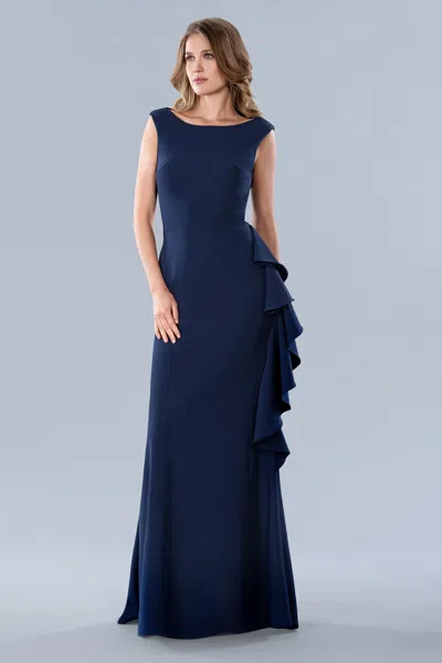 Stella Couture 23362 Long Formal Ruffle Prom Dress In Blue