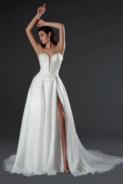 Stella Couture 23569 Beaded Lace Applique Long Wedding A Line Dress In White