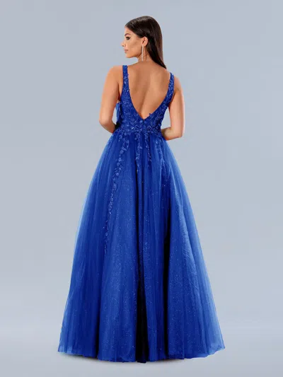 Stella Couture 24203 Glitter Formal Long Applique Prom Dress In Blue