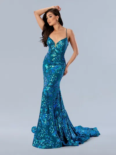 Stella Couture 24239 Floral Sequin Prom Long Formal Dress In Blue