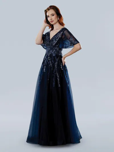 Stella Couture 25307 A Line Long Formal Floral Beaded Mother Of The Bride Dress In Blue