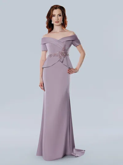 Stella Couture 25309 Beaded Long Floral Peplum Evening Formal Dress In Gray
