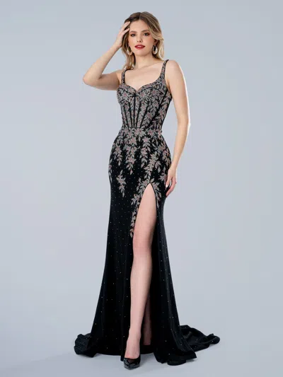 Stella Couture 26101 Corset Long Formal Fitted Slit Prom Dress In Animal Print