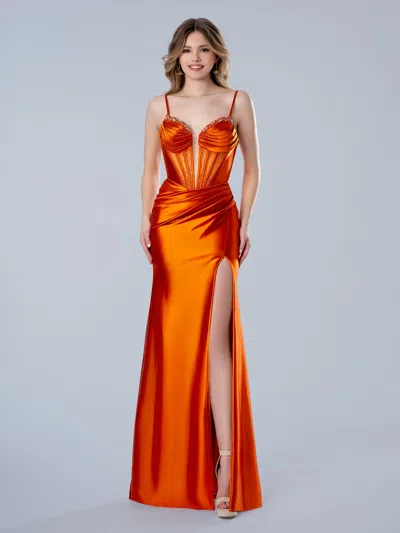Stella Couture 26109 Fitted Long Corset Formal Beaded Prom Dress In Neutral