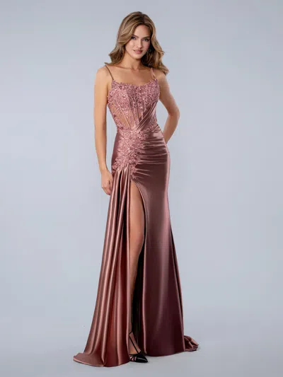 Stella Couture 26110 Long Formal Fitted Lace Corset Prom Dress In Purple