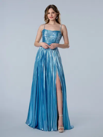 Stella Couture 26123 Long Formal A Line Metallic Prom Dress In Black