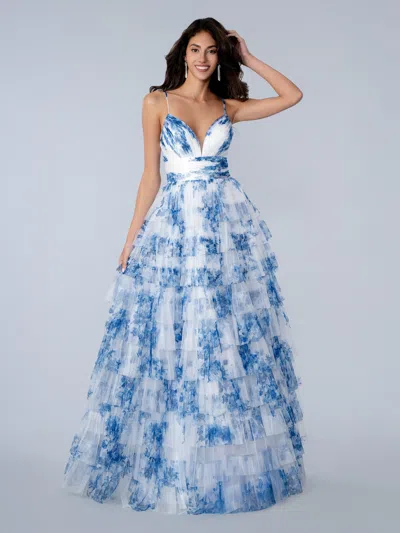 Stella Couture 26139 Long Formal Printed Prom Dress In Blue