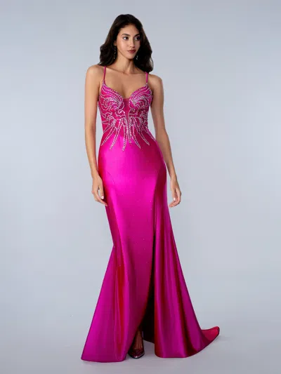 Stella Couture 26153 Slit Fitted Long Formal Beaded Prom Dress In Purple