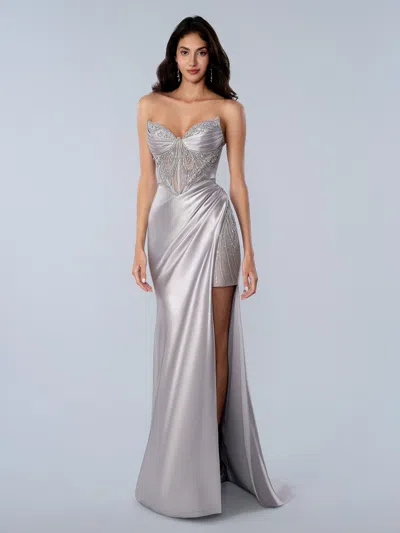 Stella Couture 26156 Fitted Long Formal Glitter Prom Dress In Gray