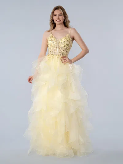 Stella Couture 26180 Long Beaded Formal Prom Dress In Yellow