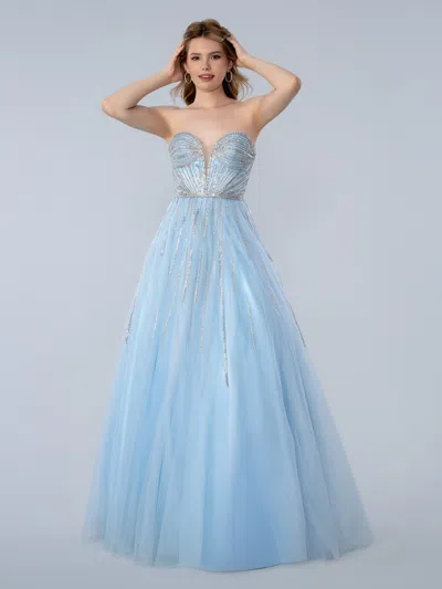 Stella Couture 26187 A Line Beaded Long Formal Prom Dress In Blue