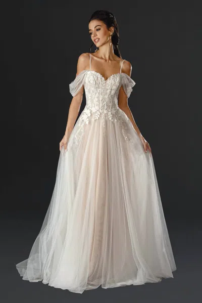 Stella Couture A-line Off-shoulder Wedding Dress In Nude In Neutral