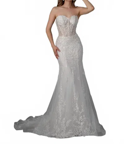 Stella Couture Corset Beaded Wedding Dress In Off White In Silver