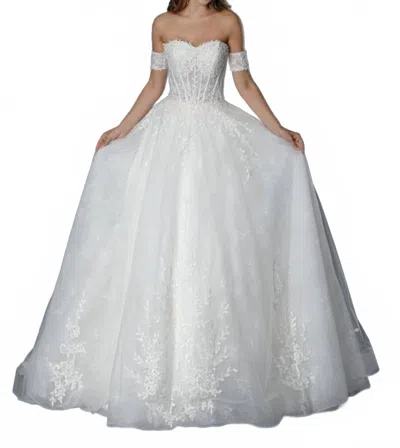 Stella Couture Long Corset Bridal Lace Wedding Dress In Ivory In White