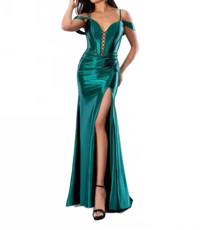 Stella Couture Long Fitted Formal Prom Dress In Emerald Green