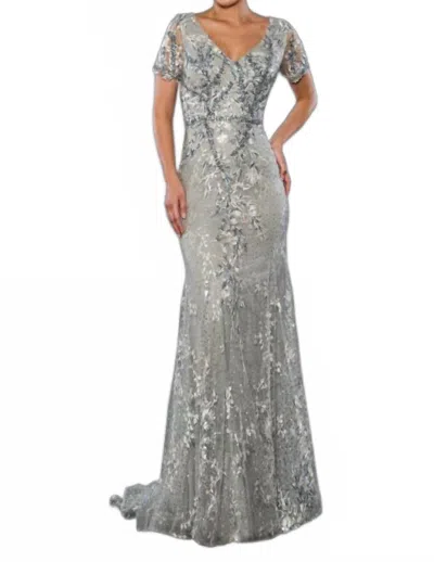 Stella Couture Long Formal Beaded Mother Of The Bride Dress In Silver In Burgundy