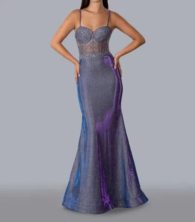 Stella Couture Metallic Glitter Evening Gown In Lilac In Purple