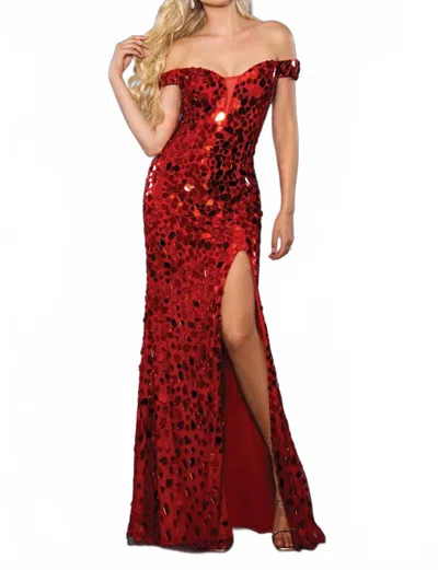 Stella Couture Off The Shoulder Cut Glass Gown In Red