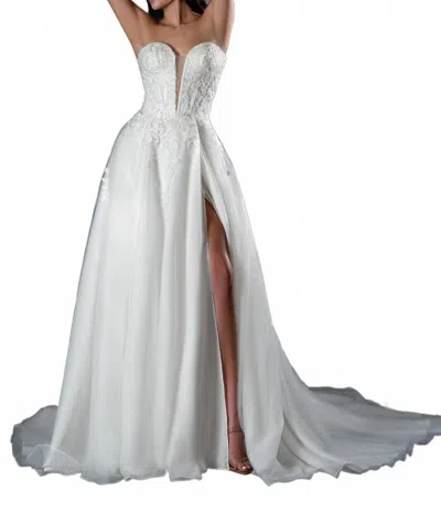 Stella Couture Strapless Deep V-sweetheart Wedding Dress In White